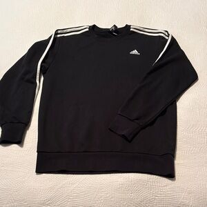 Adidas Men's Black Crewneck Sweater with White Stripes